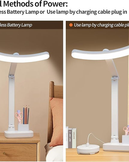 Cordless Rechargeable Desk Table Lamp Big Battery 4000MAH,Tall Reading Light 24inch /Bright 60 LED 8W / Touch Dimmable/Multifunctions,Wireless Lamp for Home Bedroom Bedside Office Dorm - LeafyLoom