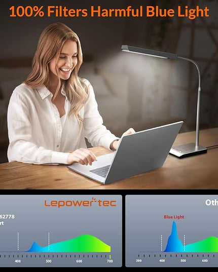 LED Desk Lamp, 12W Reading Desk Lamp for Office Home with 60 Lighting Modes, Touch Control & Timer Function, 750LM Bright Eye-Caring Gooseneck Desk Light Table Lamp for Study, Work, Silver - LeafyLoom