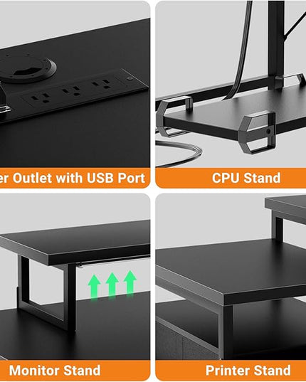 Unikito Reversible L Shaped Computer Desk with Fabric File Drawers, 70.8" Large Office Corner Desk with RGB LED Lights & Power Outlets & Monitor Stand & CPU Stand, Sturdy L Shape Gaming Desk, Black - LeafyLoom