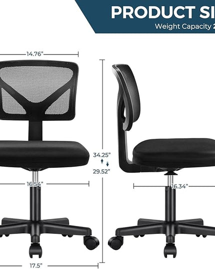 Home Office Computer Desk Chair Mid Back Armless Ergonomic Office Chair Mesh Office Chair with Lumbar Support Height Adjustable Swivel Task Rolling Modern Chair with Wheels for Office,Living Room - LeafyLoom