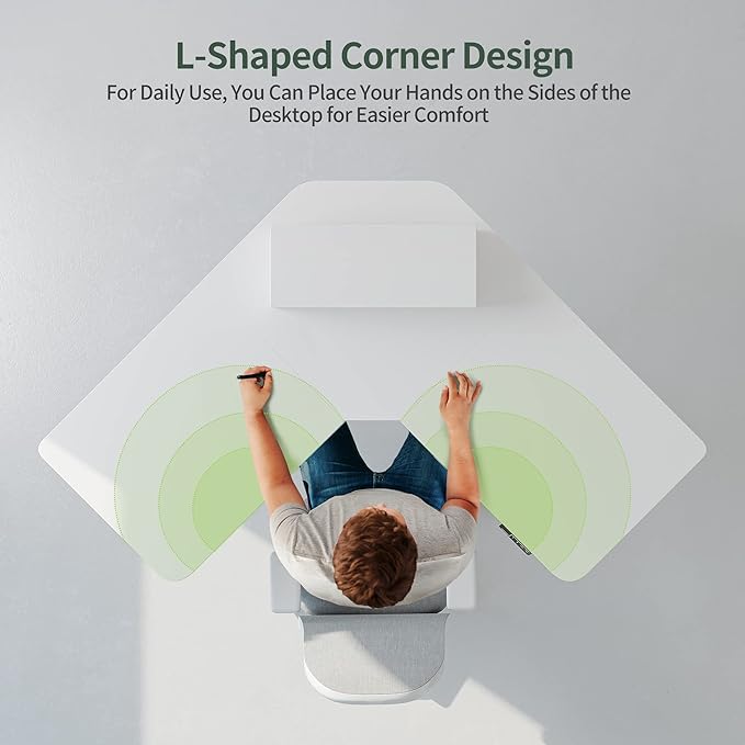 FEZIBO Corner Standing Desk, 48 Inches L Shaped Standing Desk, Electric Stand Up Corner Desk, Home Office Sit Stand Desk with White Top and White Frame - LeafyLoom