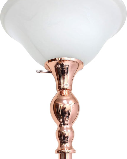Elegant Designs LF2001-RGD 1 Light Torchiere Marbleized White Glass Shade Floor Lamp, Rose Gold - LeafyLoom