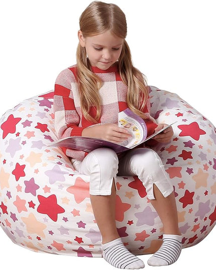 Aubliss Stuffed Animal Bean Bag Storage Chair, Beanbag Covers Only for Organizing Plush Toys, Turns into Bean Bag Seat for Kids When Filled, Large 38"-Canvas Pattern Sparkling Star - LeafyLoom