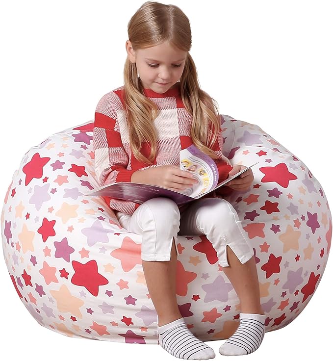 Aubliss Stuffed Animal Bean Bag Storage Chair, Beanbag Covers Only for Organizing Plush Toys, Turns into Bean Bag Seat for Kids When Filled, Large 38"-Canvas Pattern Sparkling Star - LeafyLoom