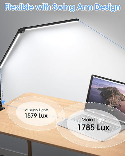 ShineTech LED Desk Lamp with Clamp, Architect Desk Lamp with Dual Light and Adjustable Swing Arm, 4 CCT Modes & 5 Brightness Levels Desk Light - LeafyLoom