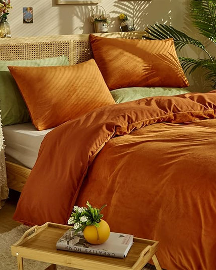 Wellboo Rust Caramel Fluffy Comforters Full Women Burnt Orange Velvet Bedding Comforter Sets Cotton Modern Solid Terracotta Flannel Quilts Girls Plain Reddish Plush Aesthetic Bed Quilts Shaggy Fur Bed - LeafyLoom