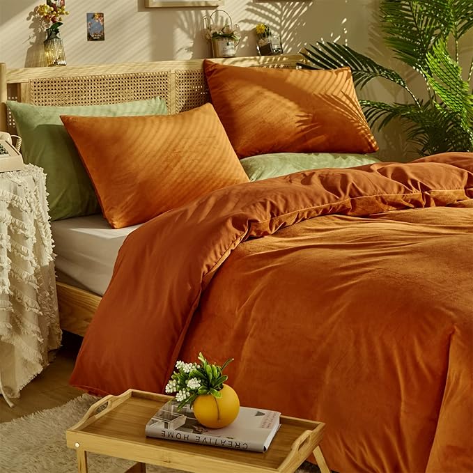 Wellboo Rust Caramel Fluffy Comforters Full Women Burnt Orange Velvet Bedding Comforter Sets Cotton Modern Solid Terracotta Flannel Quilts Girls Plain Reddish Plush Aesthetic Bed Quilts Shaggy Fur Bed - LeafyLoom