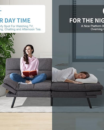 MUUEGM Futon Sofa Bed,Convertible 71" Couch Sofa, Modern Grey Sleeper Sofa with Adjustable Backrest for living room,Memory Foam Sofa Futon Couch Bed,Dark Grey - LeafyLoom