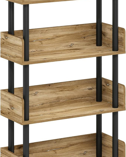 Furinno Turn-N-Tube 4-Tier Toolless Display Rack, Flagstaff Oak/Black - LeafyLoom
