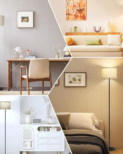 VerRon Floor Lamp for Living Room, Standing Lamp with 3 Color Temperatures LED Bulb, Tall Lamp for Bedroom Office, Black Floor Lamp with Pull Chain, Modern Corner Floor Lamp Bright Light - LeafyLoom