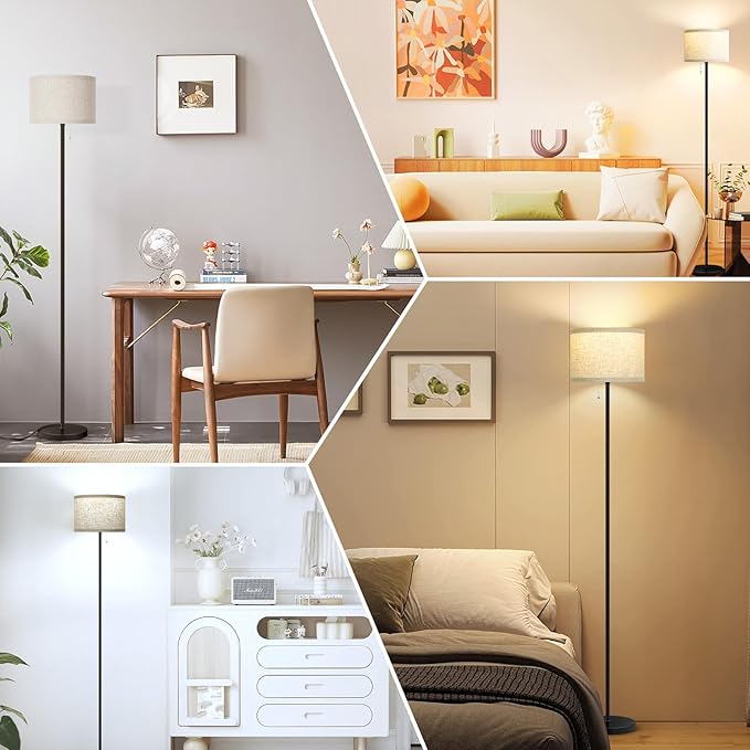 VerRon Floor Lamp for Living Room, Standing Lamp with 3 Color Temperatures LED Bulb, Tall Lamp for Bedroom Office, Black Floor Lamp with Pull Chain, Modern Corner Floor Lamp Bright Light - LeafyLoom