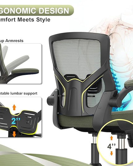 Office Chair, High Back Desk Chair Adjustable Height and Ergonomic Design Home Office Computer Chair Executive Lumbar Support Padded Flip-up Armrest Swivel Task Chair - LeafyLoom