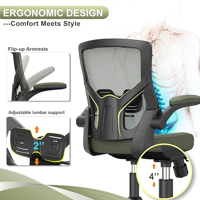 Office Chair, High Back Desk Chair Adjustable Height and Ergonomic Design Home Office Computer Chair Executive Lumbar Support Padded Flip-up Armrest Swivel Task Chair - LeafyLoom