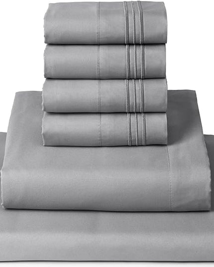 Mellanni Queen Sheets Set - 6 PC Iconic Collection Bedding Sheets & Pillowcases - Luxury, Ultra Soft, Cooling Bed Sheets - Deep Pocket up to 16 inch - 6 PC (Queen, Light Gray w/Extra Pillow Cases) - LeafyLoom