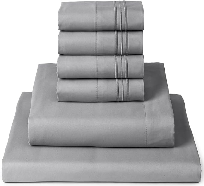 Mellanni Queen Sheets Set - 6 PC Iconic Collection Bedding Sheets & Pillowcases - Luxury, Ultra Soft, Cooling Bed Sheets - Deep Pocket up to 16 inch - 6 PC (Queen, Light Gray w/Extra Pillow Cases) - LeafyLoom