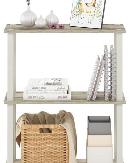 Furinno Turn-S-Tube 3-Tier Compact Multipurpose Shelf Display Rack with Square Tube, Sonoma Oak/White - LeafyLoom
