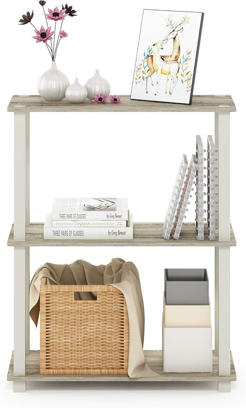 Furinno Turn-S-Tube 3-Tier Compact Multipurpose Shelf Display Rack with Square Tube, Sonoma Oak/White - LeafyLoom
