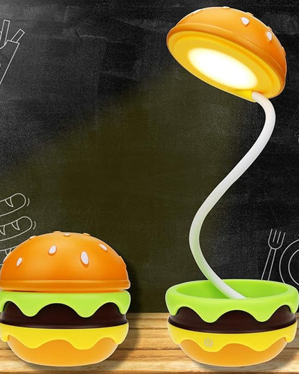 Cute Desk Lamp for Kids, Rechargeable Hamburger Small Desk Lamps with Adjustable Neck Dimmable Touch Switch, Nursery Night Lights, Kawaii Desk Accessories, Kawaii Room Decor for Boys Girls Gifts - LeafyLoom