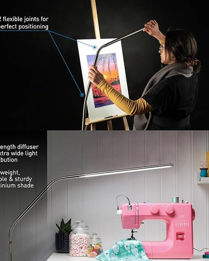 Daylight Company Slimline 3 Floor Lamp, Standing Led Lamp, Touch Dimmable Lamp, Ideal for Sewing, Needlework, Quilting, Nail Artwork, Permanent Makeup, Fine Arts and Crafts and Reading, 13 W, White - LeafyLoom