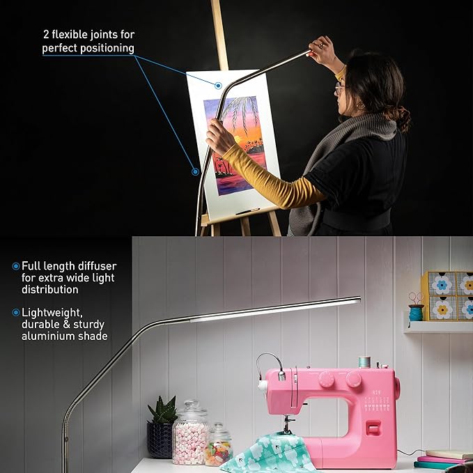 Daylight Company Slimline 3 Floor Lamp, Standing Led Lamp, Touch Dimmable Lamp, Ideal for Sewing, Needlework, Quilting, Nail Artwork, Permanent Makeup, Fine Arts and Crafts and Reading, 13 W, White - LeafyLoom