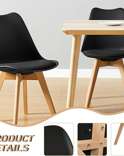 CangLong Side Chair Mid Century Modern Dining Chair with Wood Legs for Kitchen, Living,Dining Room, Set of 4, Black - LeafyLoom