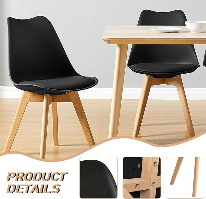 CangLong Side Chair Mid Century Modern Dining Chair with Wood Legs for Kitchen, Living,Dining Room, Set of 4, Black - LeafyLoom