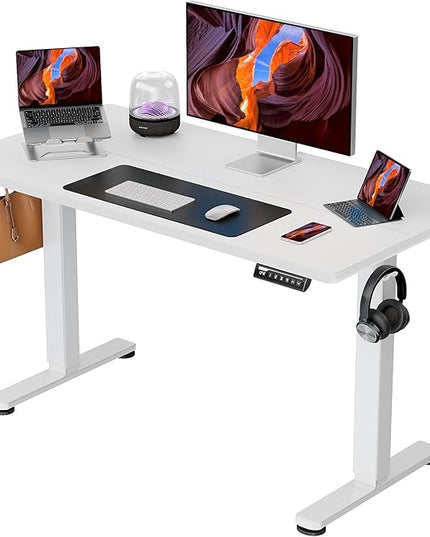 ErGear Height Adjustable Electric Standing Desk, 44 x 24 Inches Small Sit Stand up Desk, Memory Computer Home Office Desk (White) - LeafyLoom