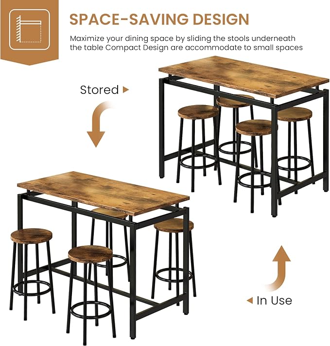 DKLGG Dinner Table Set for 4, Modern Kitchen Table and Chairs for 4 Wooden Top and Adjustable Metal Legs, Small Dining Room Table Set 5 Pieces Compact Design for Small Space - LeafyLoom