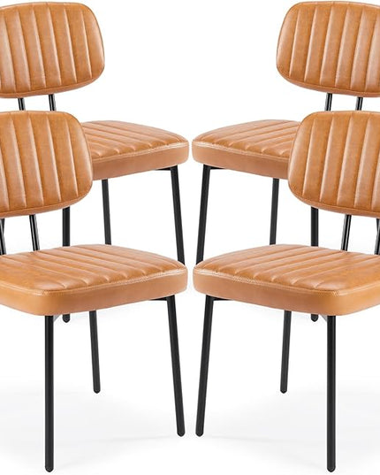 Sweetcrispy Dining Chairs Set of 4, Upholstered Mid Century Modern Kitchen Dining Room Accent Chairs with Faux Leather Cushion Seat & Metal Legs for Kitchen, Living Room - Brown - LeafyLoom