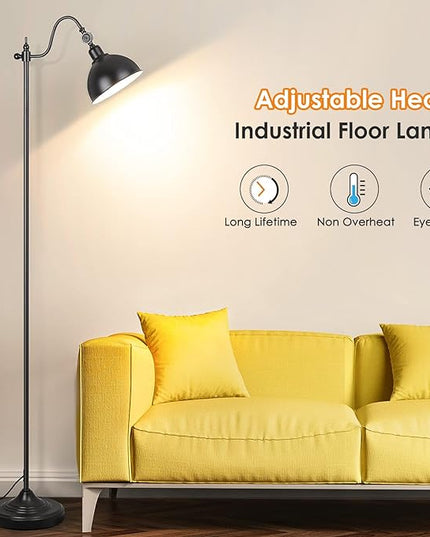 Mlambert Industrial Floor Lamp,63” LED Standing Lamp Modern with 11W A19 LED Bulb,Adjustable Head,Foot Switch,Metal Lamp for Livingroom,Stand Light - LeafyLoom