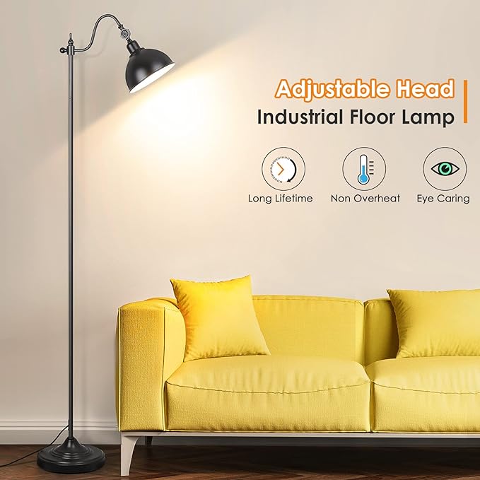 Mlambert Industrial Floor Lamp,63” LED Standing Lamp Modern with 11W A19 LED Bulb,Adjustable Head,Foot Switch,Metal Lamp for Livingroom,Stand Light - LeafyLoom
