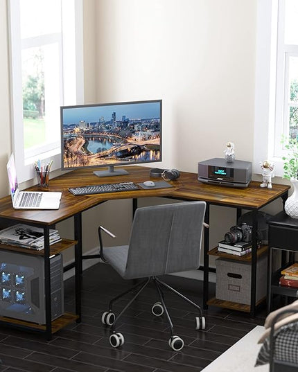 Elephance L-Shaped Desk with Shelves, Computer Corner Desk, Home Office Writing Workstation, Gaming Desk PC Laptop Table with Storage - LeafyLoom