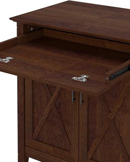Bush Business Furniture Key West Secretary Desk with Keyboard Tray and Storage Cabinet, 30W x 20D, Bing Cherry - LeafyLoom