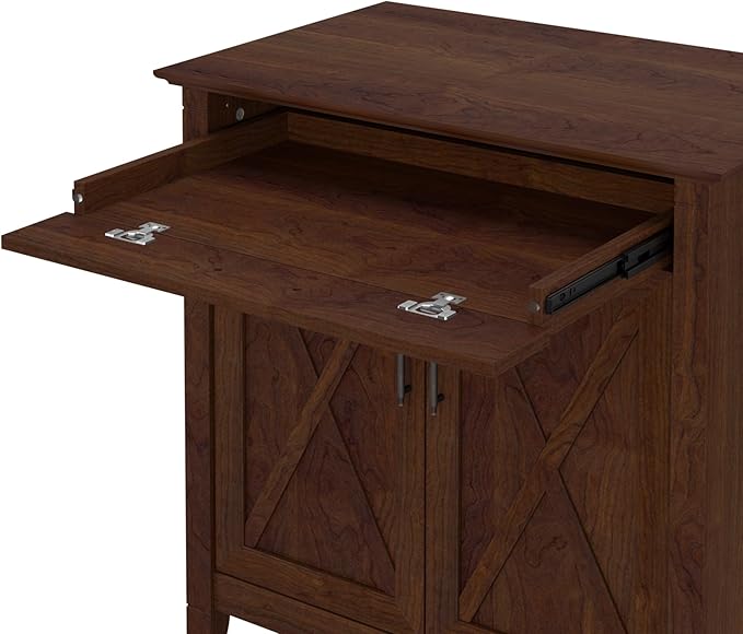 Bush Business Furniture Key West Secretary Desk with Keyboard Tray and Storage Cabinet, 30W x 20D, Bing Cherry - LeafyLoom