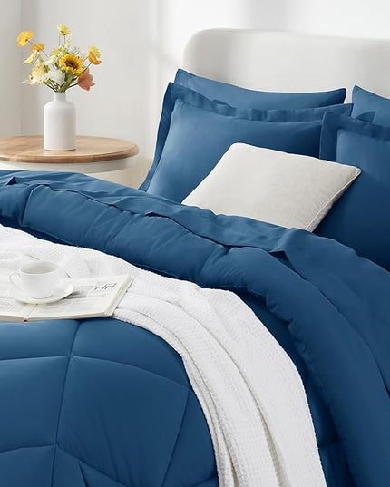 CozyLux Queen Bed in a Bag 7-Pieces Comforter Sets with Comforter and Sheets Teal All Season Bedding Sets with Comforter, Pillow Shams, Flat Sheet, Fitted Sheet and Pillowcases - LeafyLoom