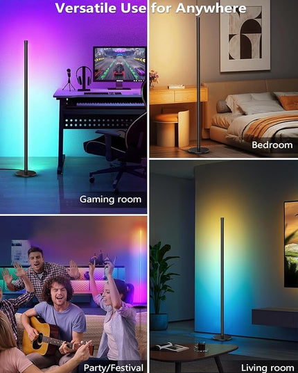 2 in 1 Dimmable Floor Lamp, Smart Corner LED Floor Lamp with App and Remote Control, 16 Million DIY Colors, Music Sync, Timer Setting Scene Modes for Bedroom, Living Room, Studio - LeafyLoom
