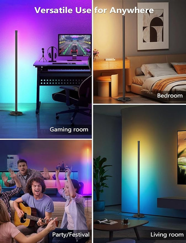 2 in 1 Dimmable Floor Lamp, Smart Corner LED Floor Lamp with App and Remote Control, 16 Million DIY Colors, Music Sync, Timer Setting Scene Modes for Bedroom, Living Room, Studio - LeafyLoom