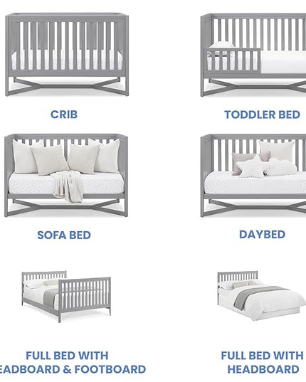 Delta Children Tribeca 4-in-1 Baby Convertible Crib + Simmons Kids Quiet Nights Crib and Toddler Mattress Made from Recycled Water Bottles/GREENGUARD Gold Certified [Bundle], Grey - LeafyLoom