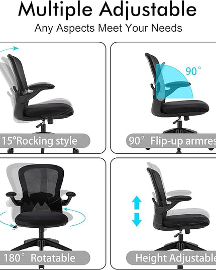 Ergonomic Home Office Desk Chairs Comfy Computer Gaming Chairs Mesh Arm Swivel Chairs of Adults for Home Office Bedroom(Black) - LeafyLoom