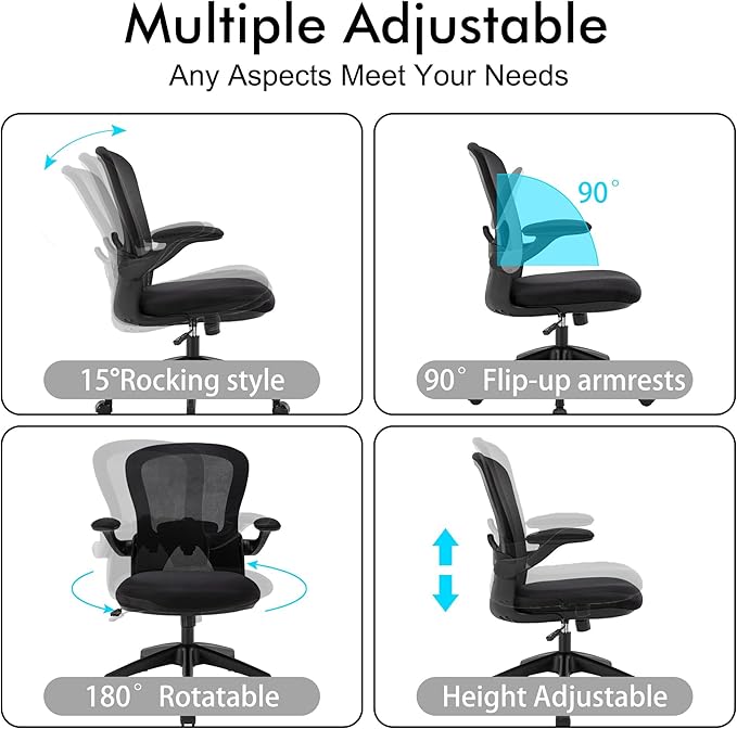 Ergonomic Home Office Desk Chairs Comfy Computer Gaming Chairs Mesh Arm Swivel Chairs of Adults for Home Office Bedroom(Black) - LeafyLoom