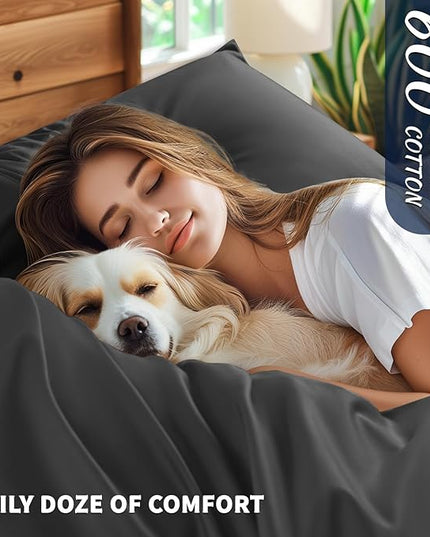 Shilucheng 100% Cotton King Size Sheets Set - 600 Thread Count，Luxury Egyptian Cotton Bed Sheets，5-Star Hotel Quality Sheets, Breathable & Cooling, 16 Inch Deep Pocket - 4 Piece (Black, King) - LeafyLoom
