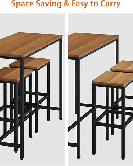 Yongchuang 3 Piece Bar Table Set, Bar Table and Chairs Set of 2, Modern Counter Height Table with 2 Stools for Kitchen, Dining Room, Living Room Breakfast Table Industrial Brown Wood Top - LeafyLoom