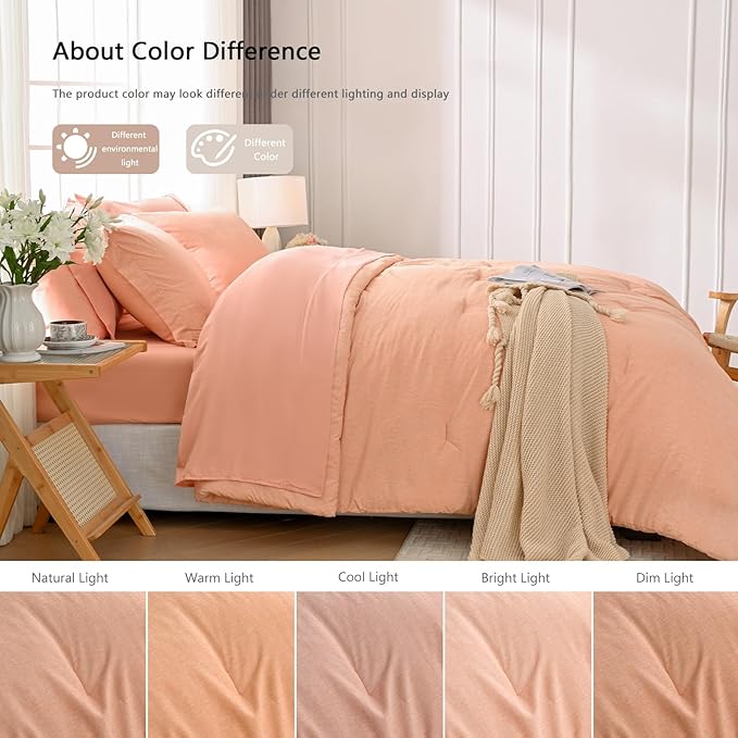 UNILIBRA Full Size Comforter Set - 7 Pieces Bed in a Bag Full Size Orange Soft for All Seasons - Cationic Dyeing Bedding Comforter Sets with Comforter, Flat Sheet, Fitted Sheet, Pillowcases & Shams - LeafyLoom