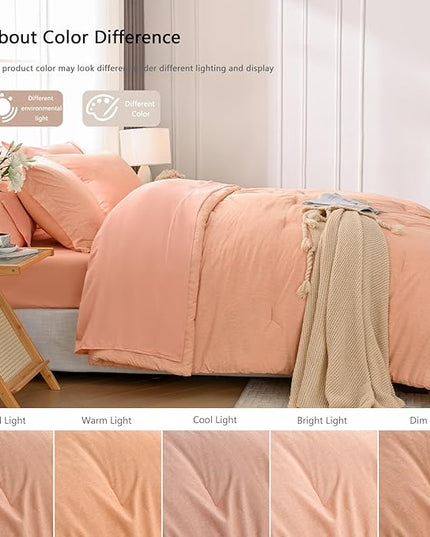 UNILIBRA Twin XL Comforter Set - 5 Pieces Bed in a Bag Twin XL Size Orange Soft for All Seasons - Cationic Dyeing Bedding Comforter Sets with Comforter, Flat Sheet, Fitted Sheet, Pillowcases & Shams - LeafyLoom