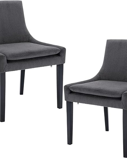 COLAMY Modern Dining Chairs Set of 2, Upholstered Corduroy Accent Side Leisure Chairs with Mid Back and Wood Legs for Living Room/Dining Room-Grey - LeafyLoom