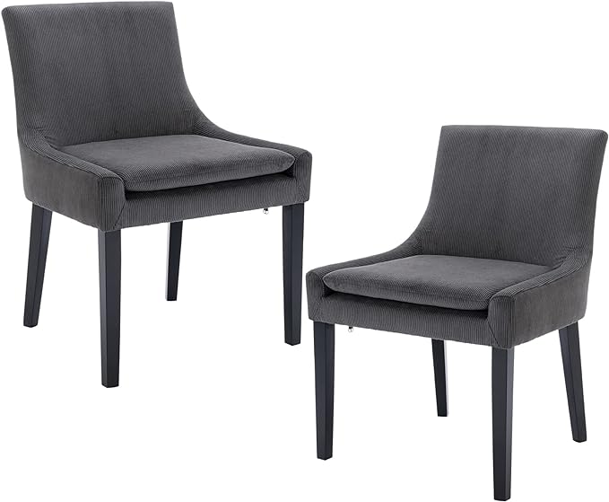 COLAMY Modern Dining Chairs Set of 2, Upholstered Corduroy Accent Side Leisure Chairs with Mid Back and Wood Legs for Living Room/Dining Room-Grey - LeafyLoom
