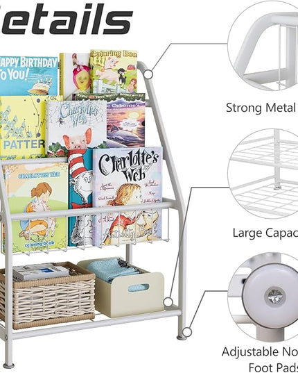 aboxoo Kids Bookshelf Toddler Freestanding for Children Room 18 inches Small Toddler Bookcase Toy Organizer White Stable Bookcase Bookstore Library Book Unit Storage for Small Place - LeafyLoom
