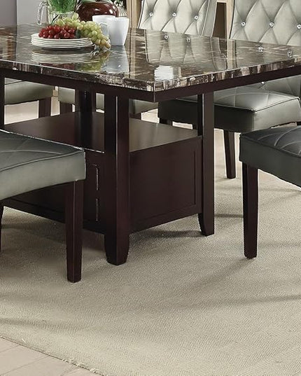 NicBex Contemporary Dining Table Kitchen Table Farmhouse 1pc Counter Height Table w Shelve Storage Base Faux Marble Top Birch Wood MDF Dining Tabl, Easy Assembly, Brown - LeafyLoom