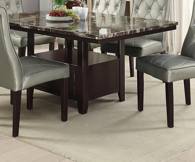 NicBex Contemporary Dining Table Kitchen Table Farmhouse 1pc Counter Height Table w Shelve Storage Base Faux Marble Top Birch Wood MDF Dining Tabl, Easy Assembly, Brown - LeafyLoom