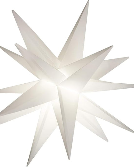 Elf Logic Large 18” Easy Assembly Warm White LED Moravian Star - Hanging Outdoor Christmas Light - Use as Holiday Decoration, Porch Light, 3D Fixture, Advent Star, Wedding & Ballroom Venue Decor - LeafyLoom